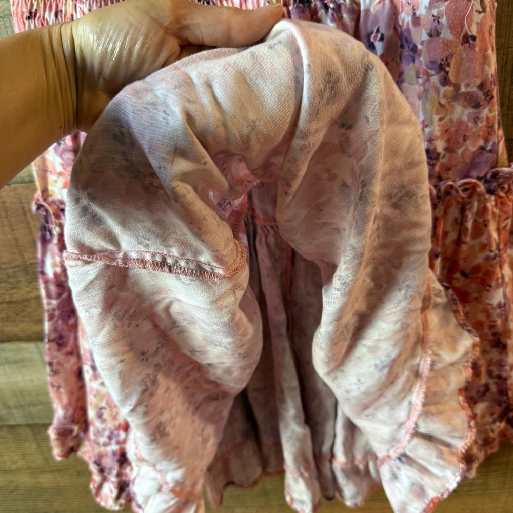 Dear John Pink‎ Floral Tiered Mini Dress XS Smocked Cottagecore - Picture 13 of 16